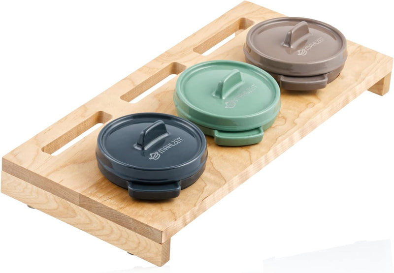 Mahlzeit Mini Cocotte Set mit Holzständer | 3 x 250 ml | Gusseisen 3er Set Serviertöpfe | emailliert