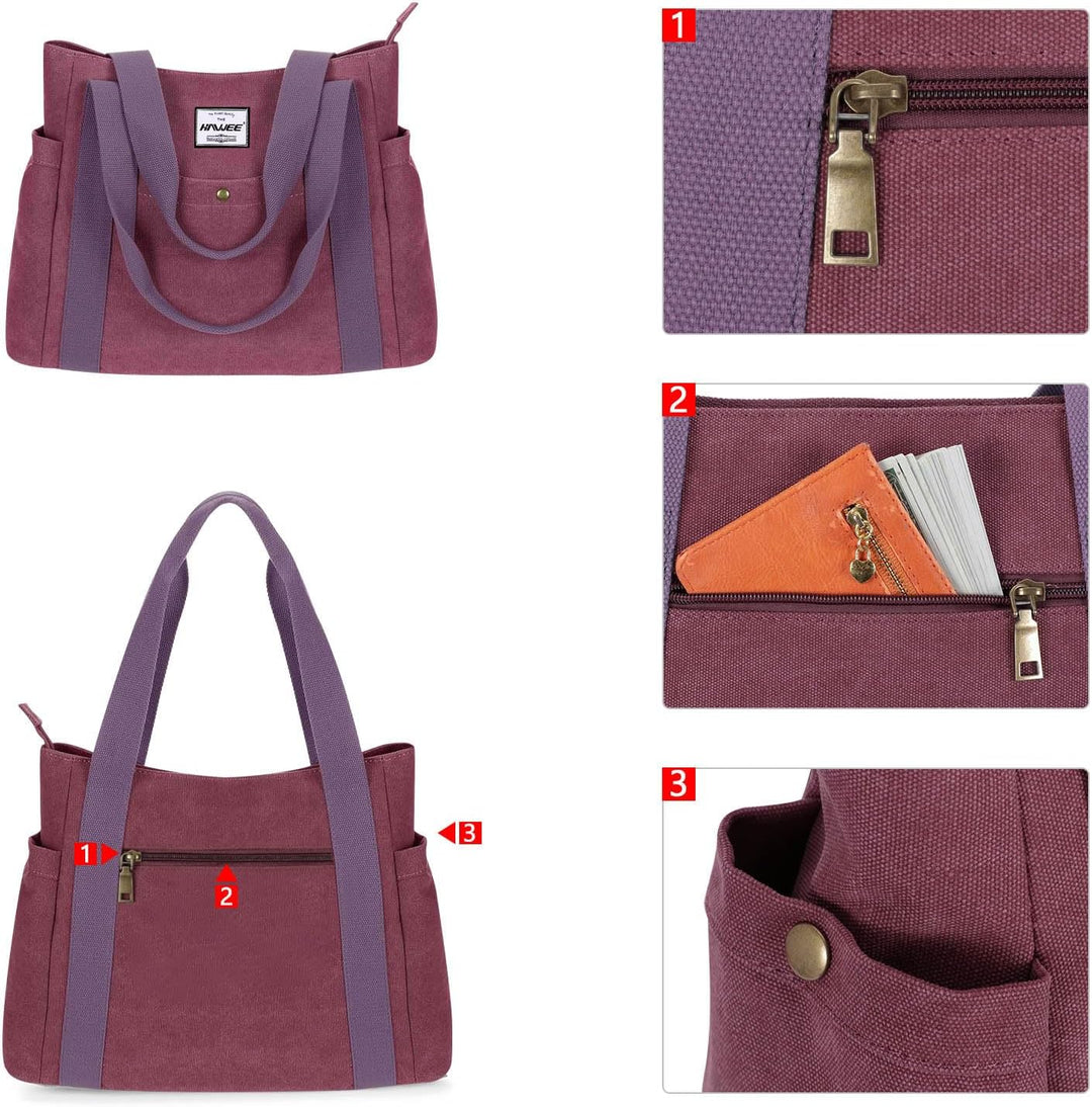 HAWEE Canvas Damen Handtasche Shopper Tote Bag Grosse Schultertasche mit Reissverschluss Umhängetasc