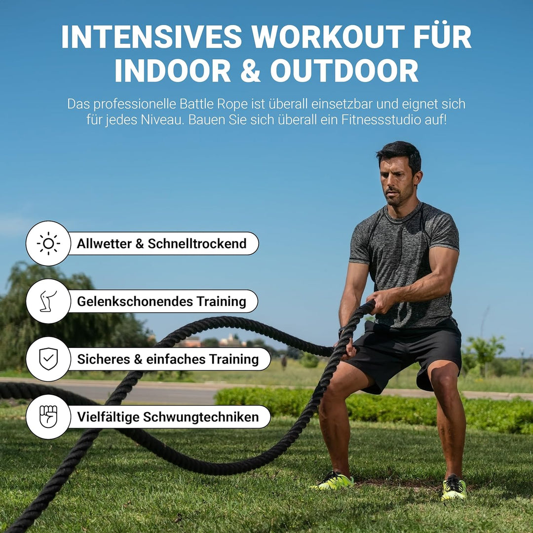 MSPORTS Battle Rope Professional Studio Qualität | Länge: 15 m | Durchmesser: 5 cm | Trainingsseil S