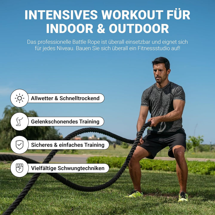 MSPORTS Battle Rope Professional Studio Qualität | Länge: 15 m | Durchmesser: 5 cm | Trainingsseil S