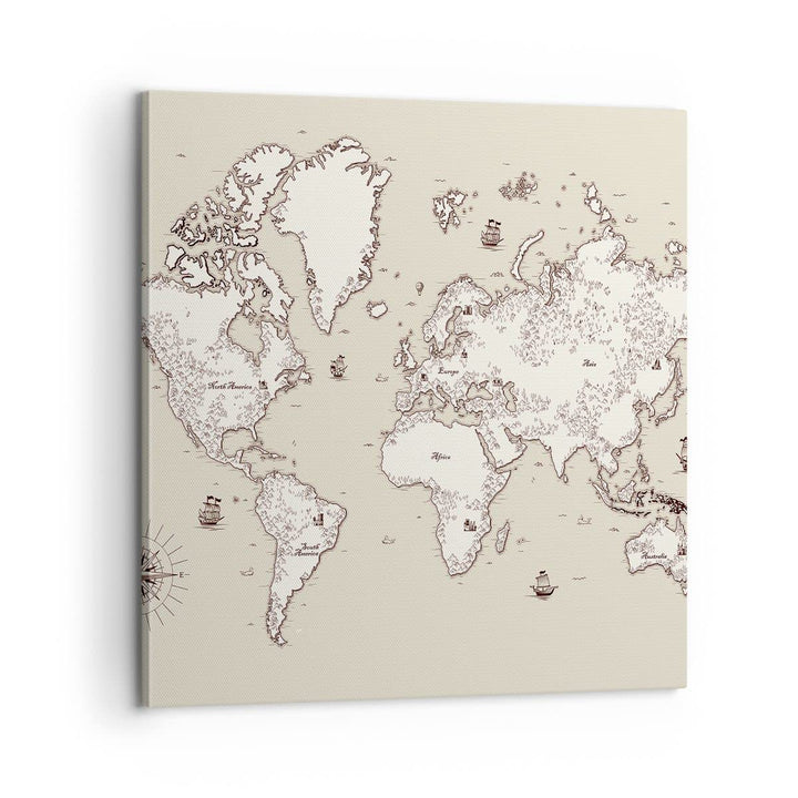 Bilder auf Leinwand Karte Welt Klassiker Kontinente Leinwandbild 60x60cm Wandbilder Dekoration Wohnz