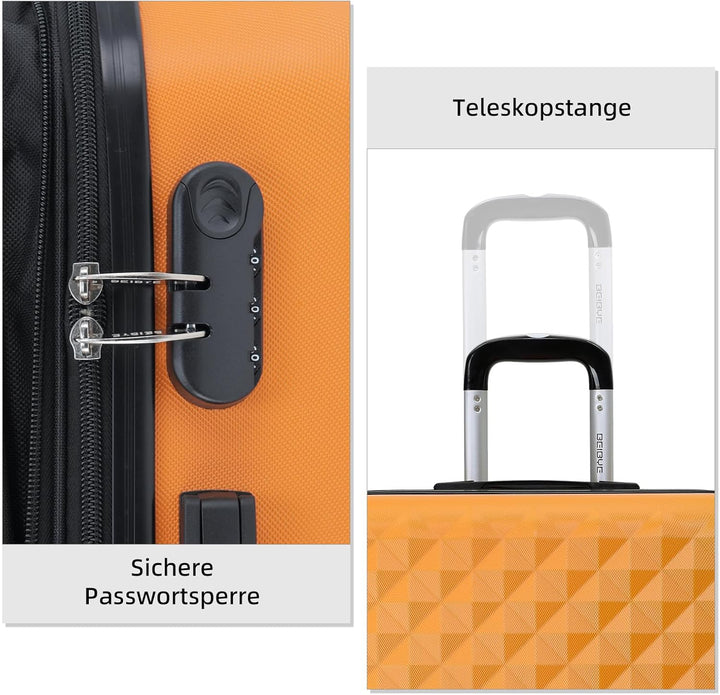 BEIBYE Zwillingsrollen 2066 Hartschale Trolley Koffer Reisekoffer Gepäck M-L-XL-Set (Orangen, M) Ora
