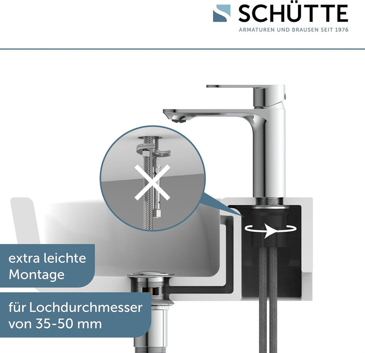 SCHÜTTE Waschtischarmatur MONTANA 32310, Wasserhahn Bad mit Ablaufgarnitur, Armatur Badezimmer, Einh