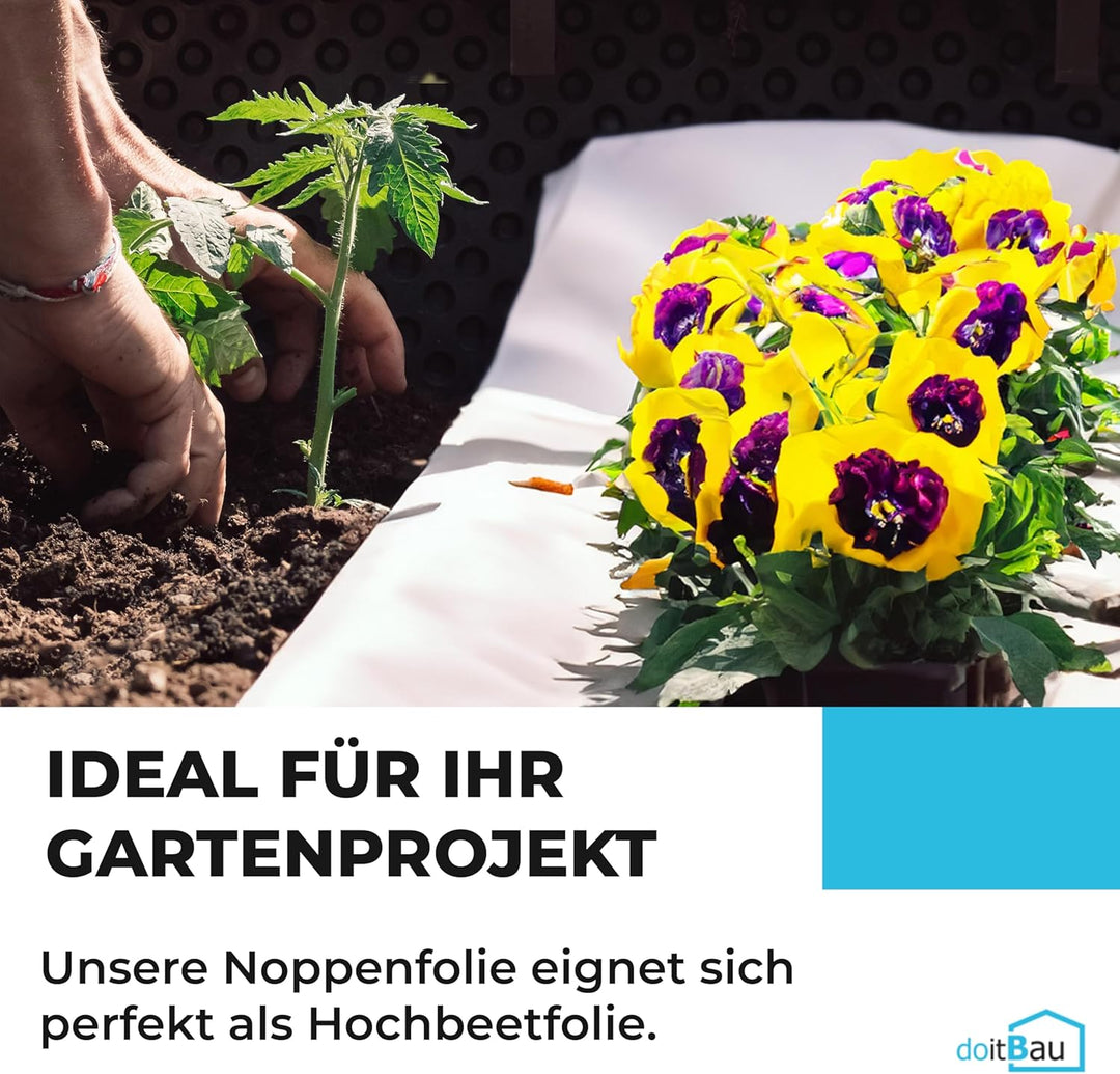 doitBau - 2x Noppenbahn 1x20m I Noppenfolie für Hochbeet I Noppenfolie Mauerschutz I Hochbeetfolie f