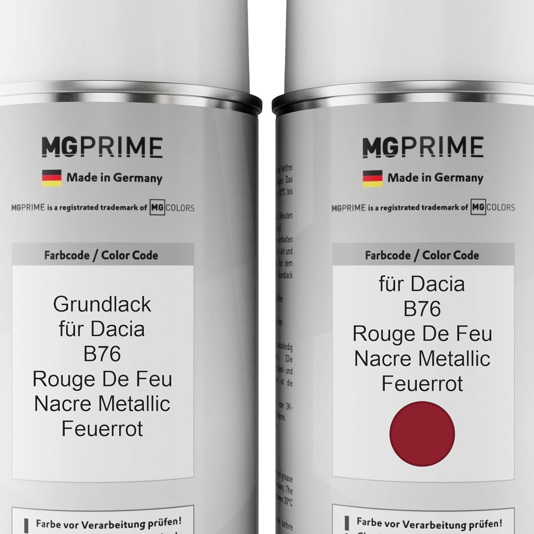 MG PRIME Autolack Sprühdosen Set für Dacia B76 Rouge De Feu Nacre Metallic/Feuerrot Grundlack Basisl