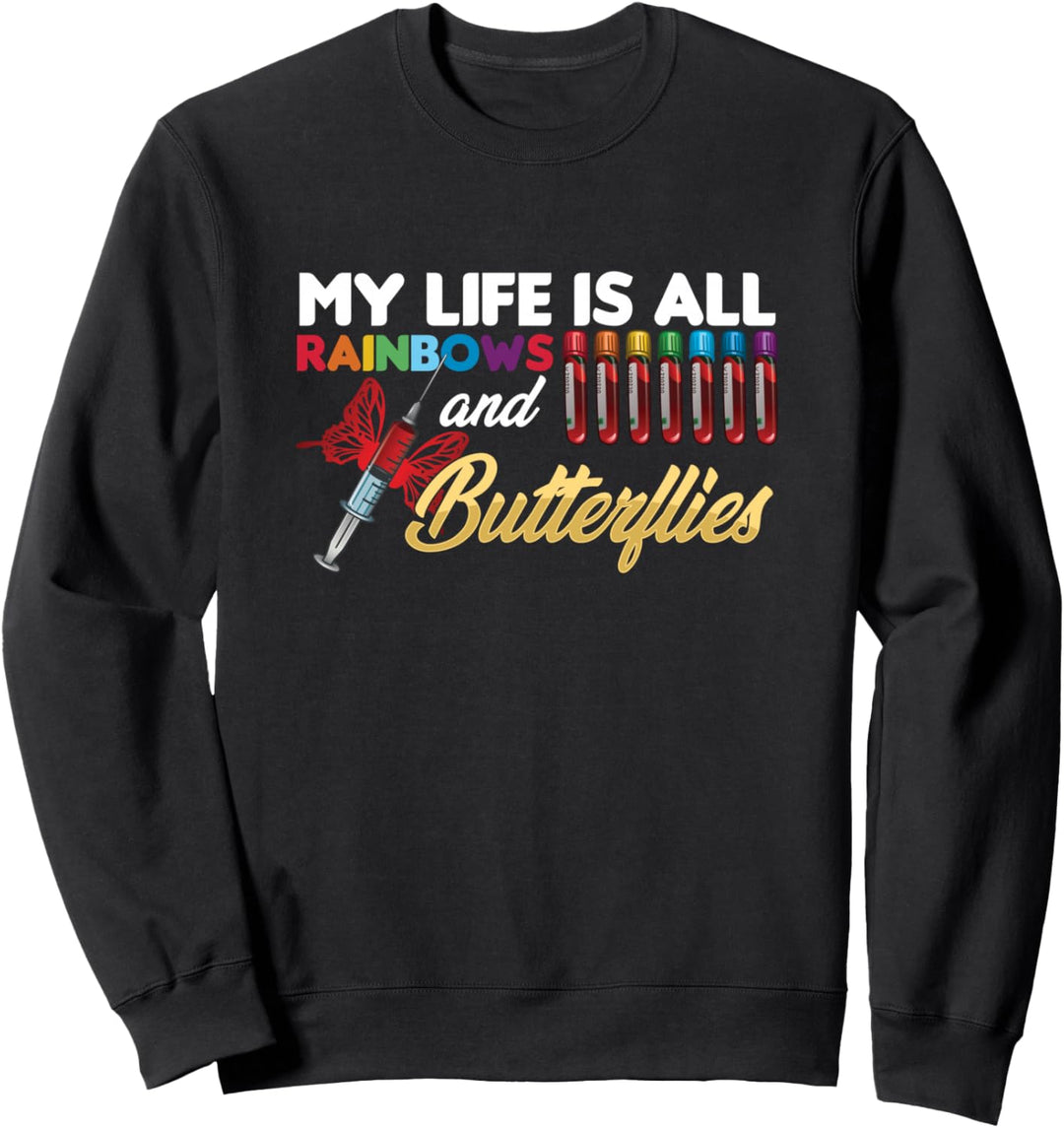 Spritze Reagenzglas Schmetterling Leben Regenbogen Sweatshirt