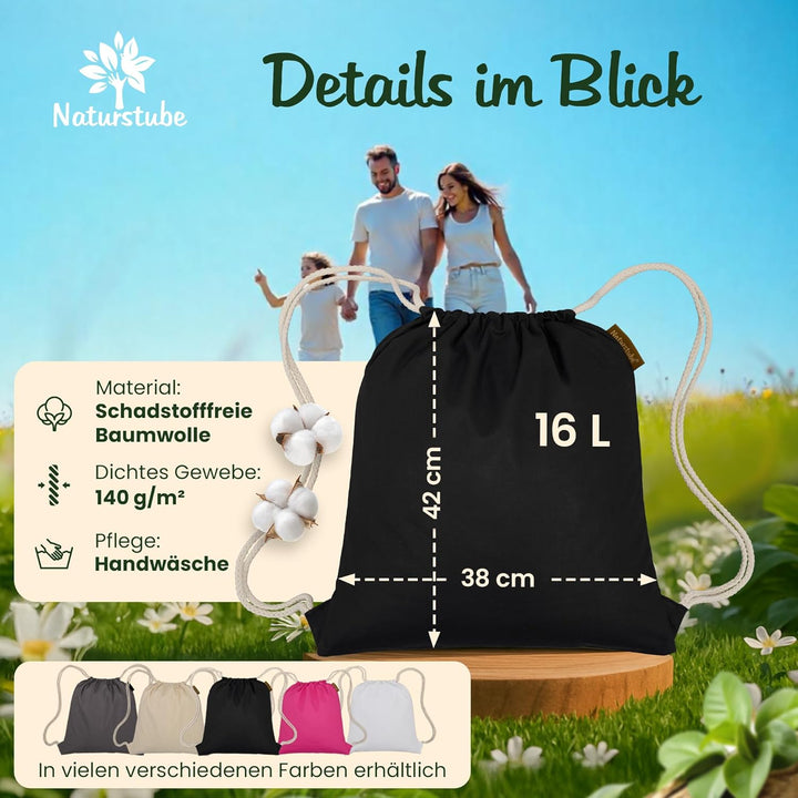 Baumwoll 10er Set Schwarzer Turnbeutel Sportbeutel Zuziehbeutel Gymsack Sack Jute Schule Rucksack, S