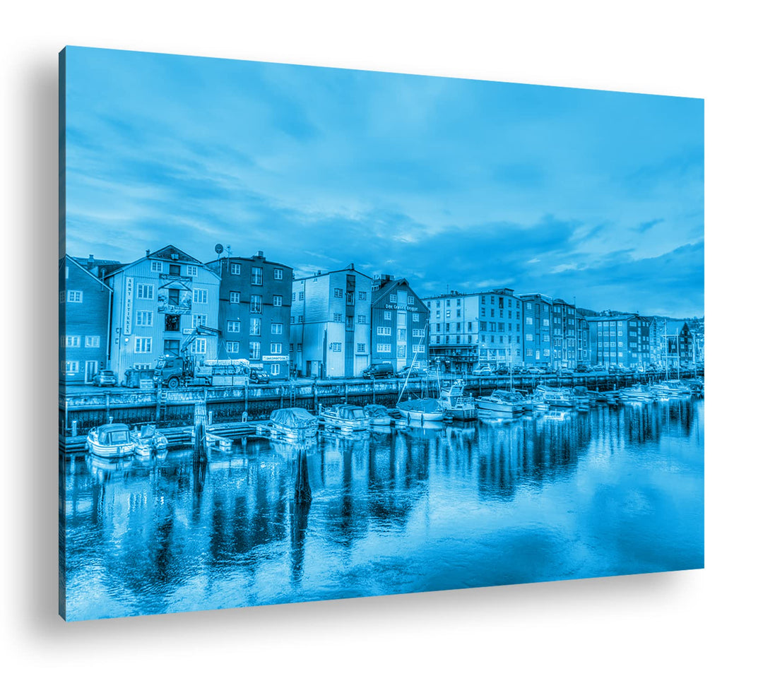 deyoli Trondheim in Norwegen Format: 60x40 Effekt: Monocrome Blau als Leinwand, Motiv fertig gerahmt