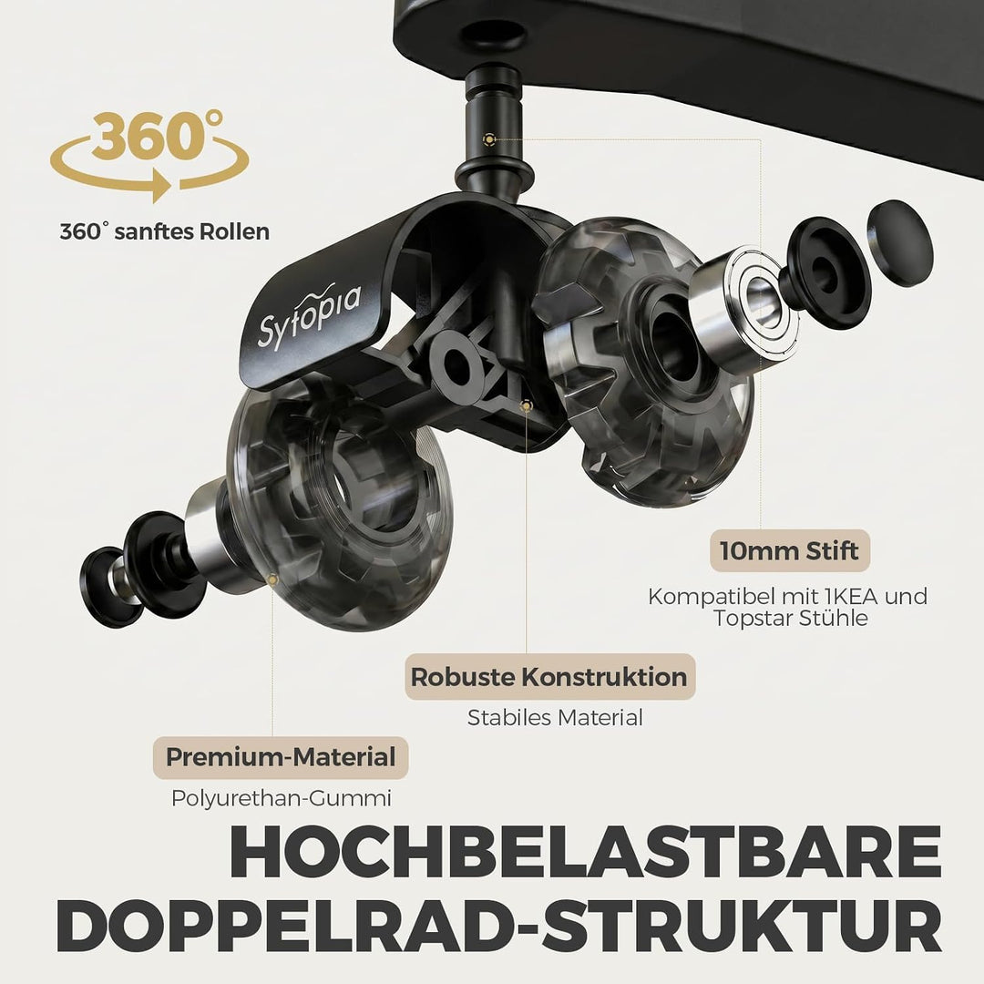 Sytopia Bürostuhl Rollen mit 10mm X 22mm Stift, 5er Set Rollen für 1KEA Bürostühle, Hartbodenrollen