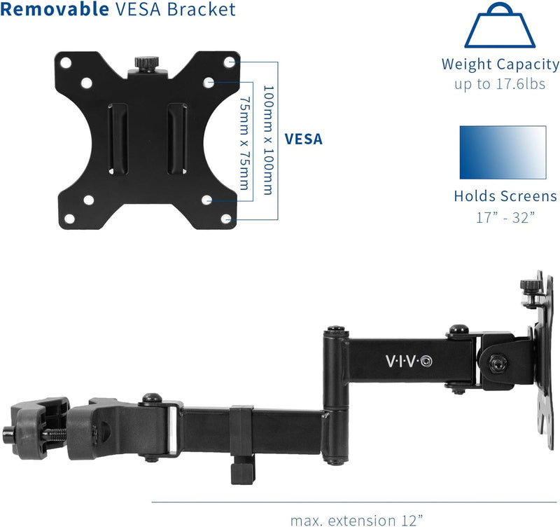 VIVO MontierungspOLE01A Universal-Monitorarm aus Stahl, mit Abnehmbarer 75 mm und 100 mm VESA-Platte