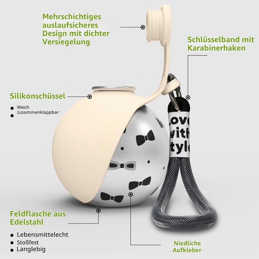 Trinkflasche Hunde für Unterwegs, 285ML Edelstahl Hundetrinkflasche mit Silikonnapf, Auslaufsichere