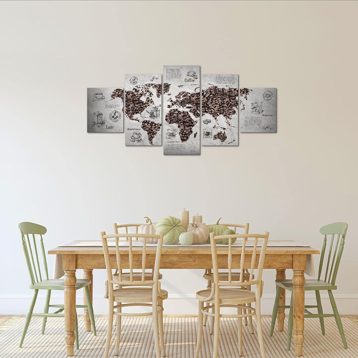 Runa Art Wandbilder Küche Kaffee 5 Teilig Bild auf Vlies Leinwand Deko Esszimmer Küchenbilder Weltka