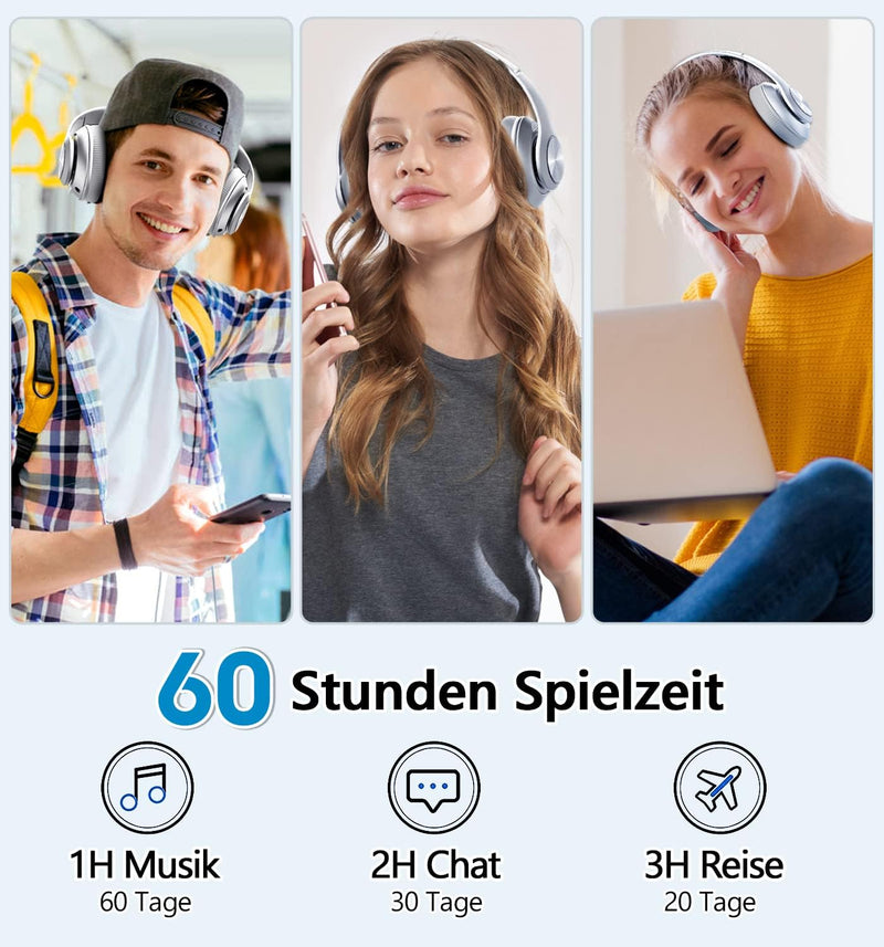 Lankey Sound Kopfhörer Kabellos Bluetooth, 60 Stunden Spielzeit, Leichter Bluetooth Kopfhörer mit 6