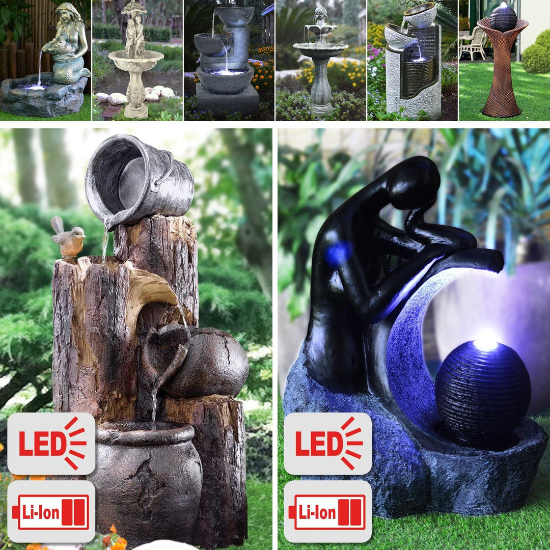 Solar Gartenbrunnen Brunnen Solarbrunnen Zierbrunnen Wasserfall Gartenleuchte Teichpumpe für Terrass