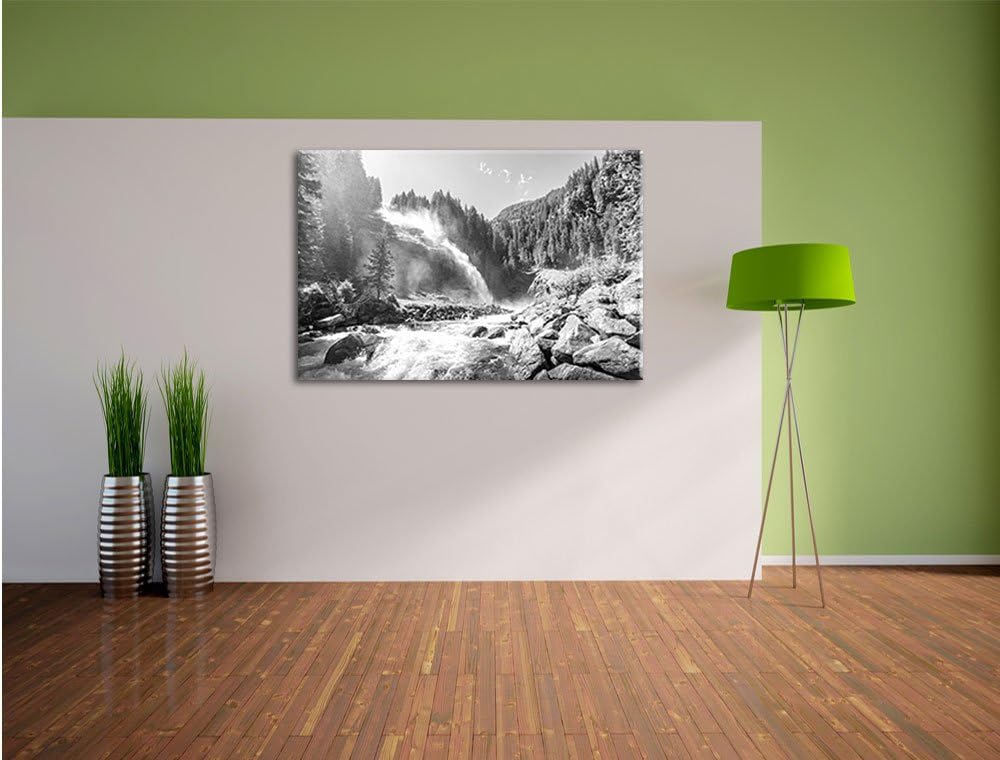Pixxprint Die Krimmler Wasserfälle im Nationalpark Salzburg Kunst B&W, Format: 100x70 auf Leinwand,