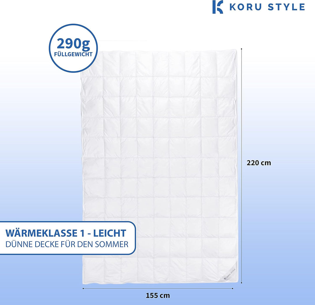 Koru Style Royal Daunen Bettdecke 155x220 cm – 90% Gänsedaunen / 10% Federn – leichte Sommerdecke 15