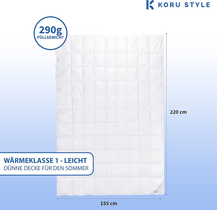 Koru Style Royal Daunen Bettdecke 155x220 cm – 90% Gänsedaunen / 10% Federn – leichte Sommerdecke 15
