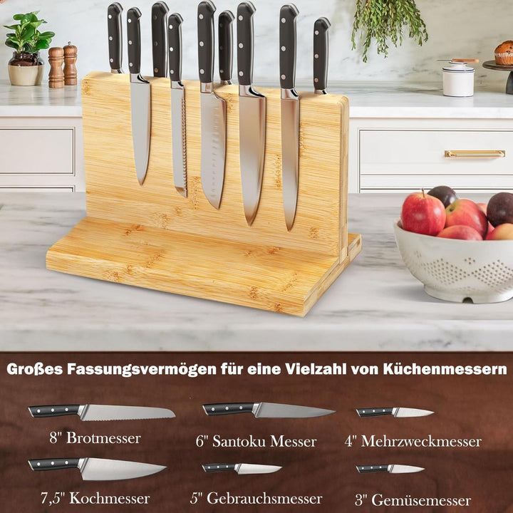 Duscdesp Messerblock Magnetisch Holz Bambus, Doppelseitiger Magnet Messerhalter Messerblock Ohne Mes