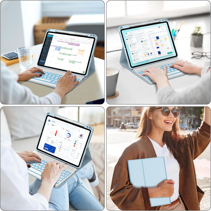 IVEOPPE Tastatur iPad Air 6. Generation, iPad Air 11" Hülle mit Tastatur 2024, 7-Farbige Beleuchtung
