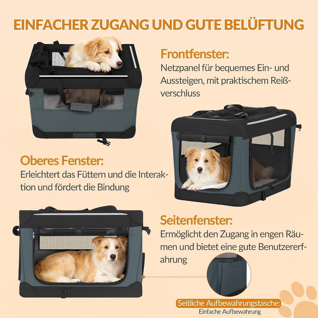 Hundebox Faltbar, Hundetransportbox Tragbare mit 3-Türen, 91,4 x 63,5 x 63,5 cm, Transportbox Hund A
