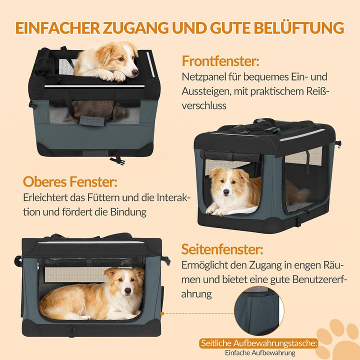 Hundebox Faltbar, Hundetransportbox Tragbare mit 3-Türen, 91,4 x 63,5 x 63,5 cm, Transportbox Hund A