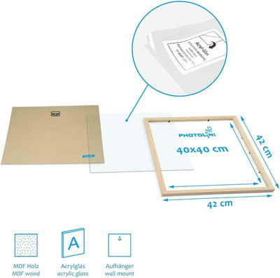 PHOTOLINI Bilderrahmen 40x40 cm MDF-Holz Natur, 3er Set Posterrahmen, bruchsicheres Acrylglas, zum A