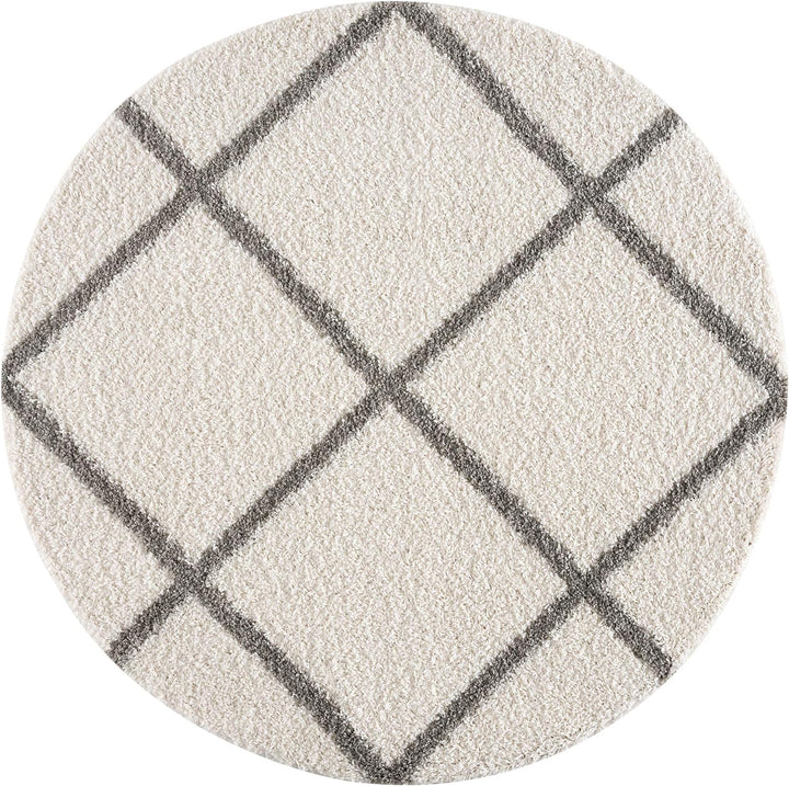 SANAT Madrid Shaggy Teppich Rund - Hochflor Teppiche für Wohnzimmer, Schlafzimmer, Küche - Creme, Gr
