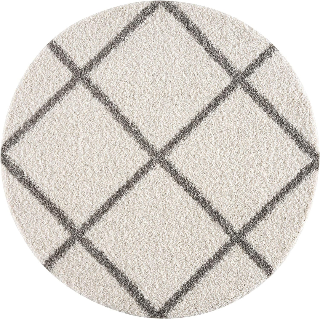 SANAT Madrid Shaggy Teppich Rund - Hochflor Teppiche für Wohnzimmer, Schlafzimmer, Küche - Creme, Gr