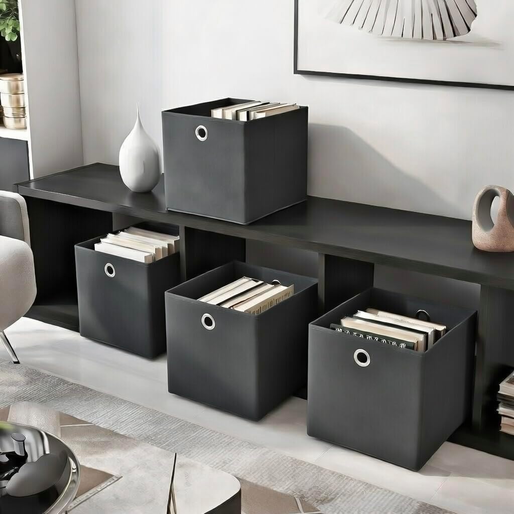 Stick&Shine 4X Aufbewahrungs Korb Dunkelgrau Faltbox 33 x 33 x 33 cm Regalkorb faltbar, Dunkelgrau
