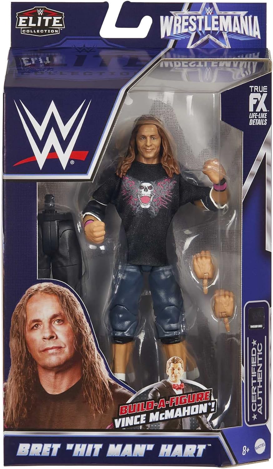 WWE HDD86 - "Hit Man" WrestleMania Action-Figur (ca 15 cm) mit Eintritts-Shirt &amp; Vince McMahon Figur