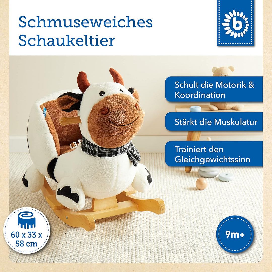 Bieco Plüsch Schaukeltier Kuh 'Bauernhof'| Kinder Schaukelstuhl | Sicherheitsgurt | Baby Schaukel |