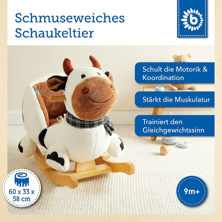 Bieco Plüsch Schaukeltier Kuh 'Bauernhof'| Kinder Schaukelstuhl | Sicherheitsgurt | Baby Schaukel |