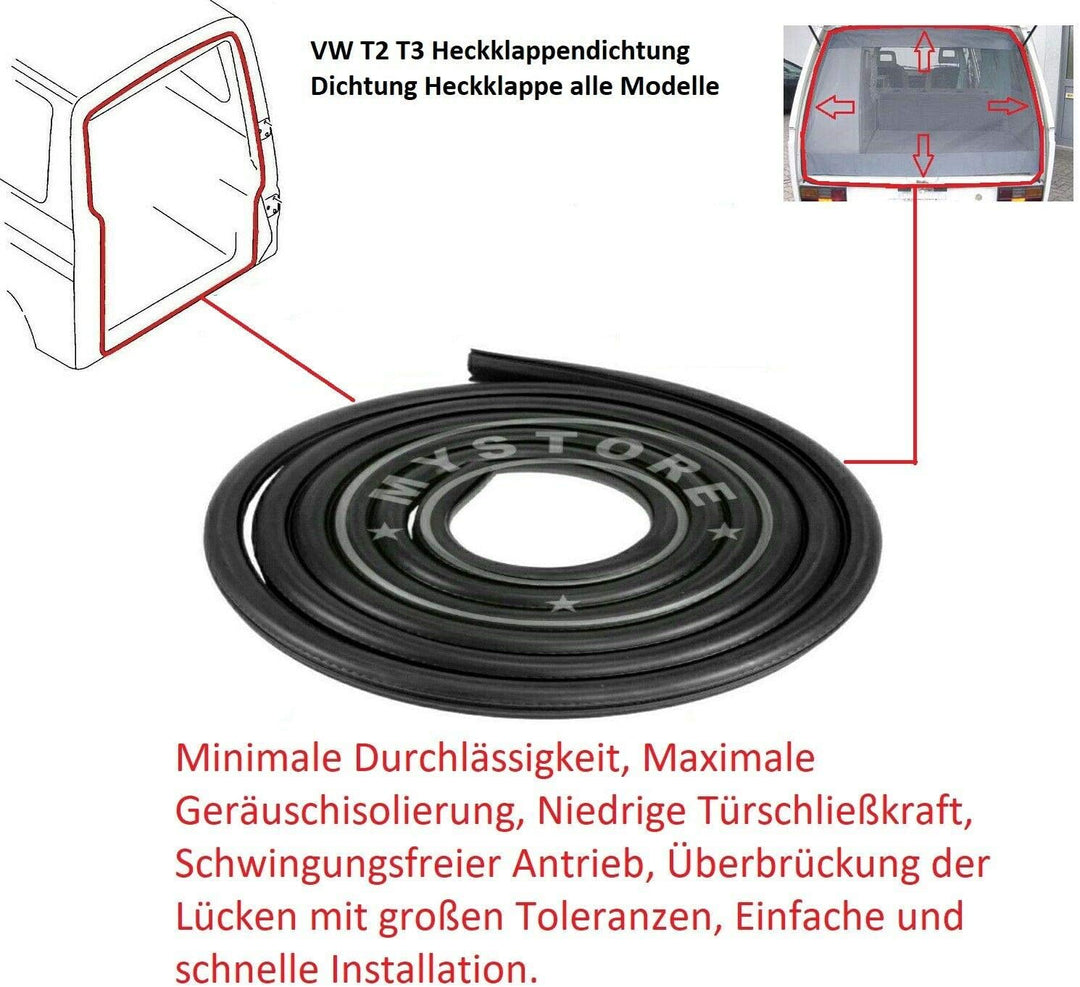 4x Gummidichtung Kompatibel mit V.W. T2 T3 Schiebetürdichtung + Heckklappendichtung + 2x Türdichtung
