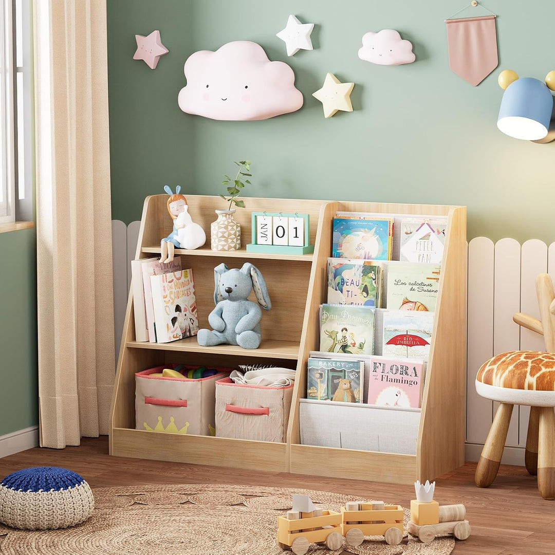Garden 4 you Kinderregal,Bücherregal Kinder,Kinderregal mit 4 Ablage und 3 offenen Fächern,Bücherreg