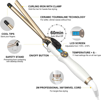 13MM Mini dünner Lockenstab mit Klemme, AIMERVO Afro Haarcurler LCD 11 Temperaturstufen 110-210℃ für