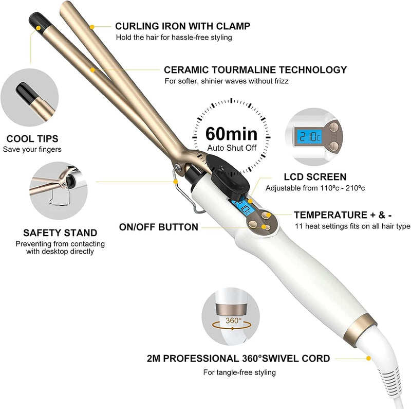 13MM Mini dünner Lockenstab mit Klemme, AIMERVO Afro Haarcurler LCD 11 Temperaturstufen 110-210℃ für
