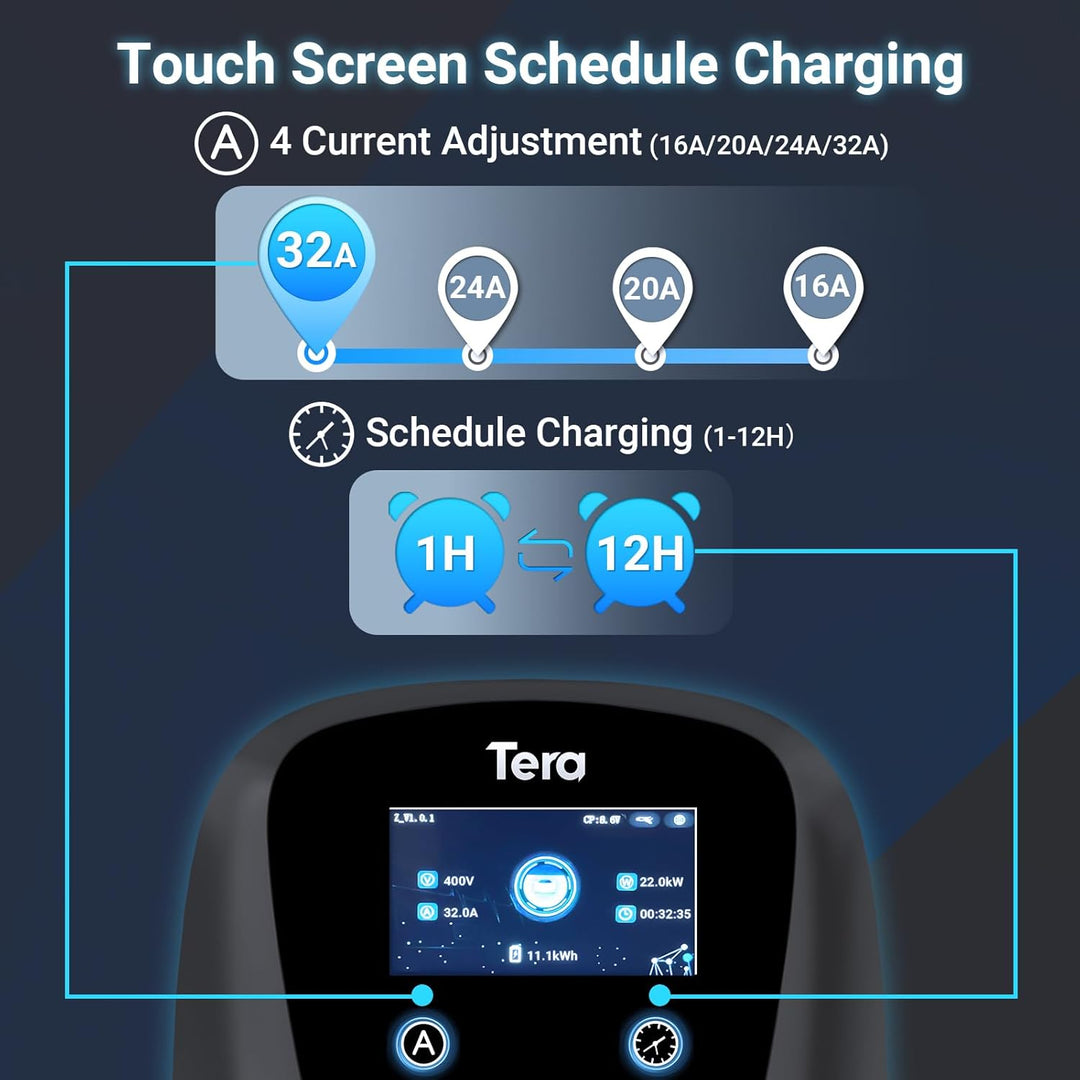Tera EV Ladegerät Smart APP mit 32A Typ 2 22kW oder 11kW Heim Ladestation 400V CE & TÜV Wallbox 7m L