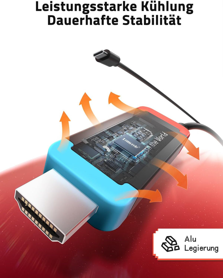 Lemorele USB-C auf HDMI Adapterkabel 1m, kompatibel mit Switch 2, 4K@60Hz, 1m