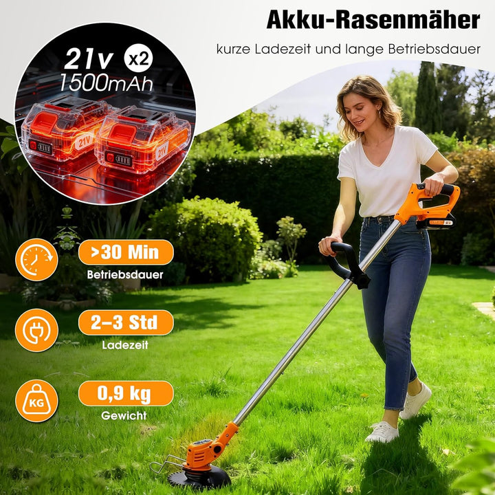 Akku-Rasentrimmer, batteriebetriebener Rasentrimmer mit 21 V, elektrischer Rasentrimmer ohne Kabel,m