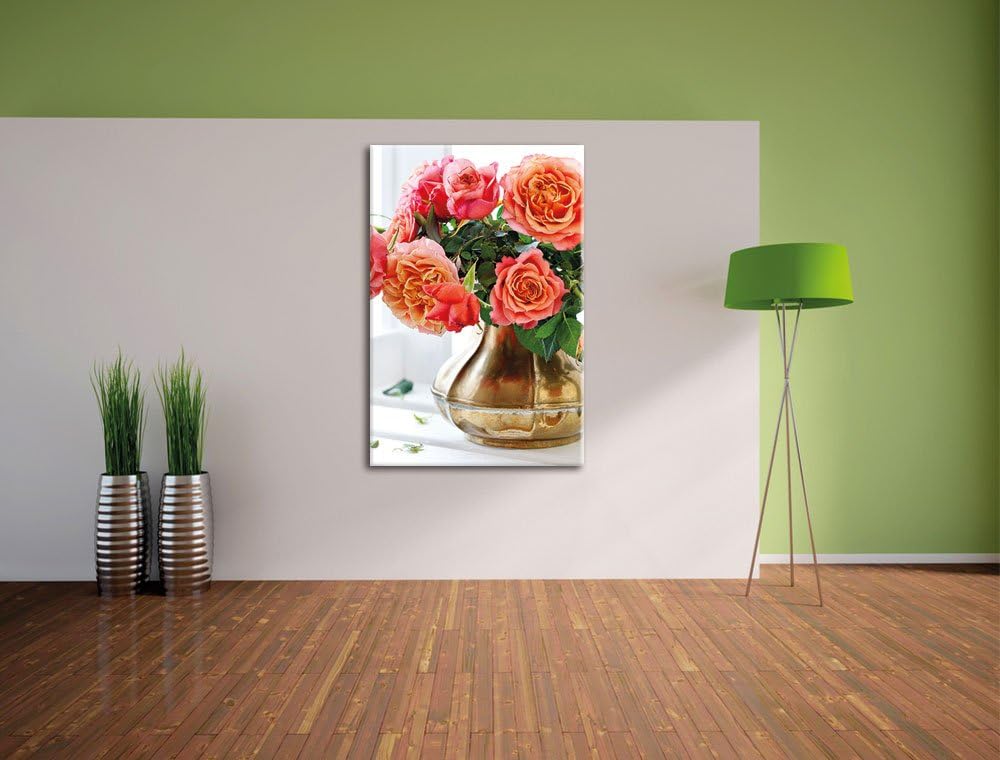 Pixxprint Rosenstrauss, Format: 100x70 auf Leinwand, XXL riesige Bilder fertig gerahmt mit Keilrahme