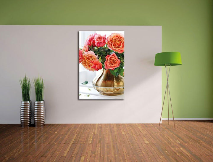 Pixxprint Rosenstrauss, Format: 100x70 auf Leinwand, XXL riesige Bilder fertig gerahmt mit Keilrahme