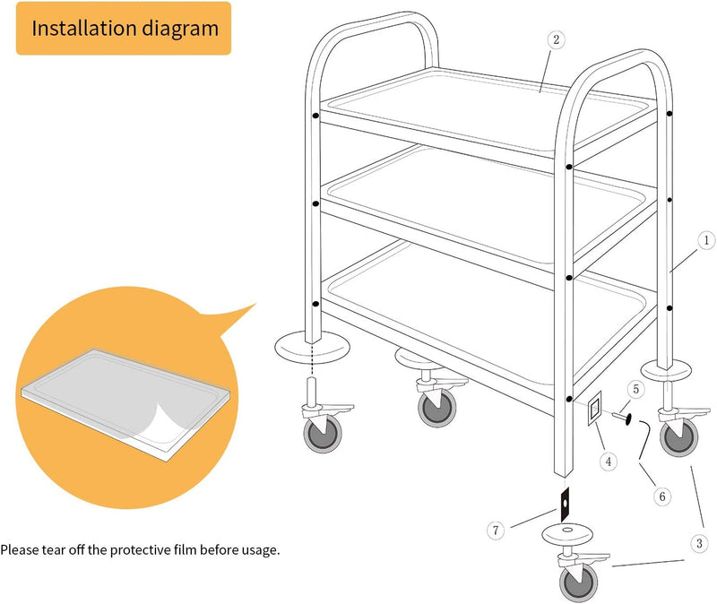 uyoyous Servierwagen Edelstahl 3 Böden Servierwagen mit Rollen Rollwagen Allzweckwagen küchenrollwag