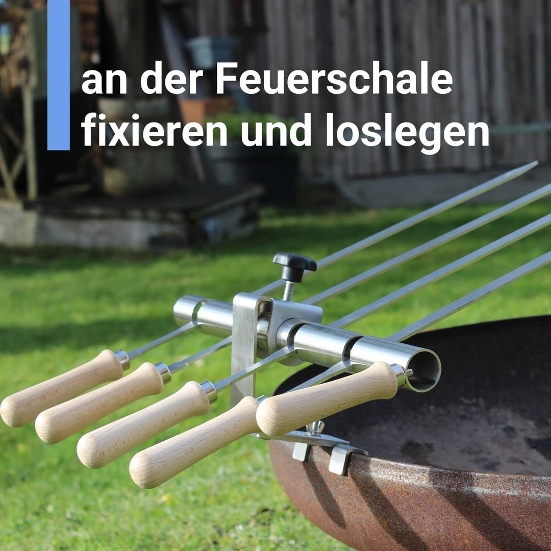 SCHILLING Fischgrilltechnik/Steckerlfisch Halter/Feuerschale/Feuertonne/Edelstahlspiesse / 4 Fische