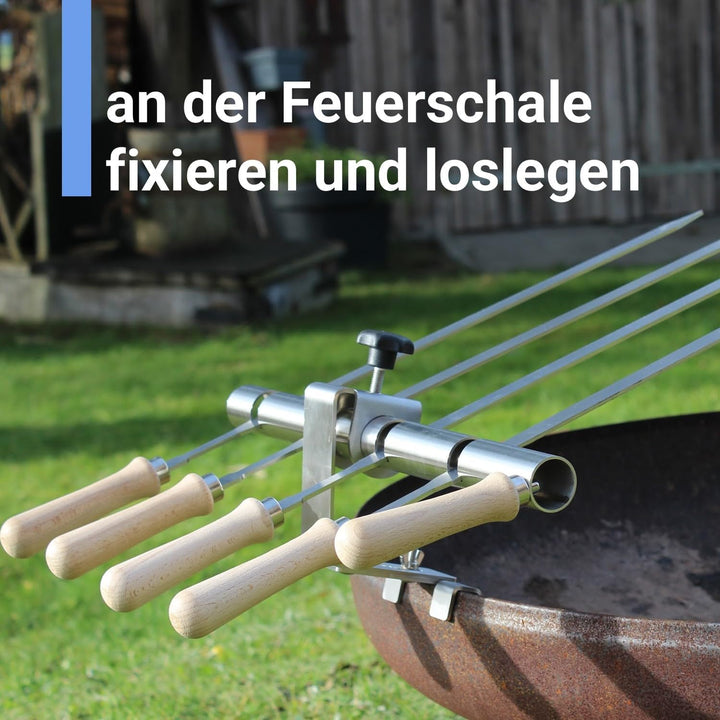 SCHILLING Fischgrilltechnik/Steckerlfisch Halter/Feuerschale/Feuertonne/Edelstahlspiesse / 4 Fische