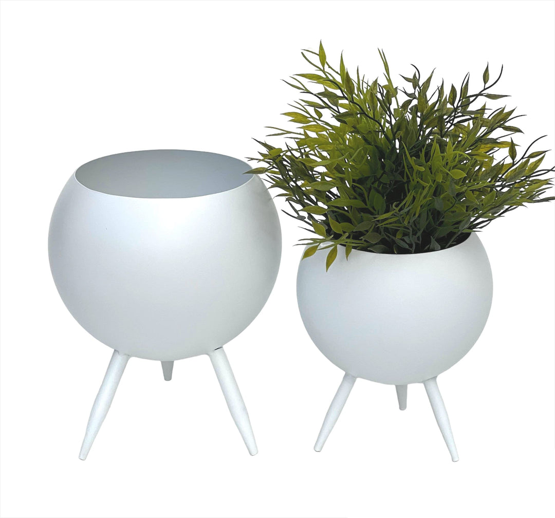 DanDiBo Blumenhocker Metall mit Topf Weiss Blumenständer 96259 2er Set Blumensäule Modern Pflanzenst