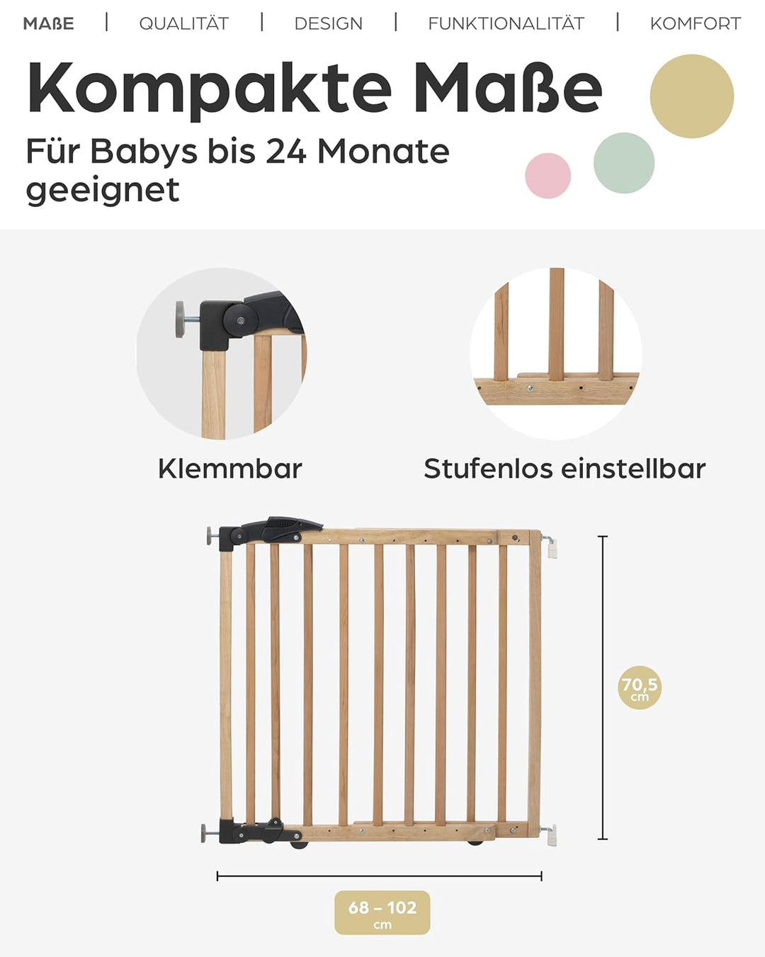 Geuther 2714 schwenkbares Türschutzgitter Passung: 68 cm - 102 cm Türgitter ohne Bohren Sicherheitsv