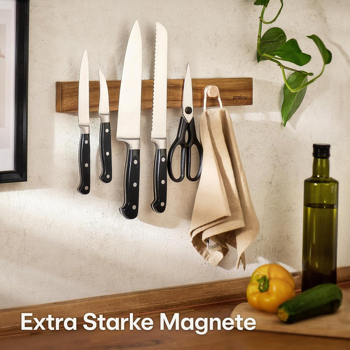 Magnetleiste Messer selbstklebend 40 cm - Messerhalter aus FSC®Akazienholz mit Extra starkem Magnet
