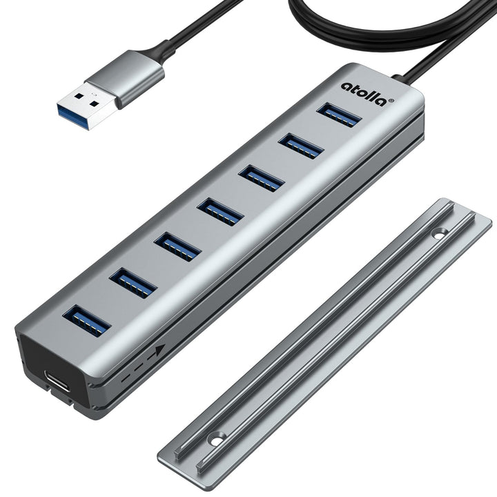 8-Port USB 3.0 Hub mit Aluminium Tischmontage Design, USB Verteiler Adapter mit 100cm Lange Kabel, 5