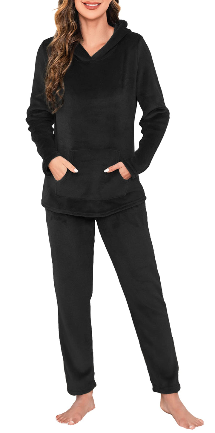 Lovasy Fleece Schlafanzug Damen Winter Lang Pyjama Set Warmer Flauschiger Frottee Schlafanzüge für D