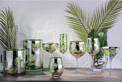 ARTLAND - Tropical Leaves Gin-Glas, 2er-Set, Glas, grün, 700 ml Fassungsvermögen, Gin-Glas Gin-Gläse